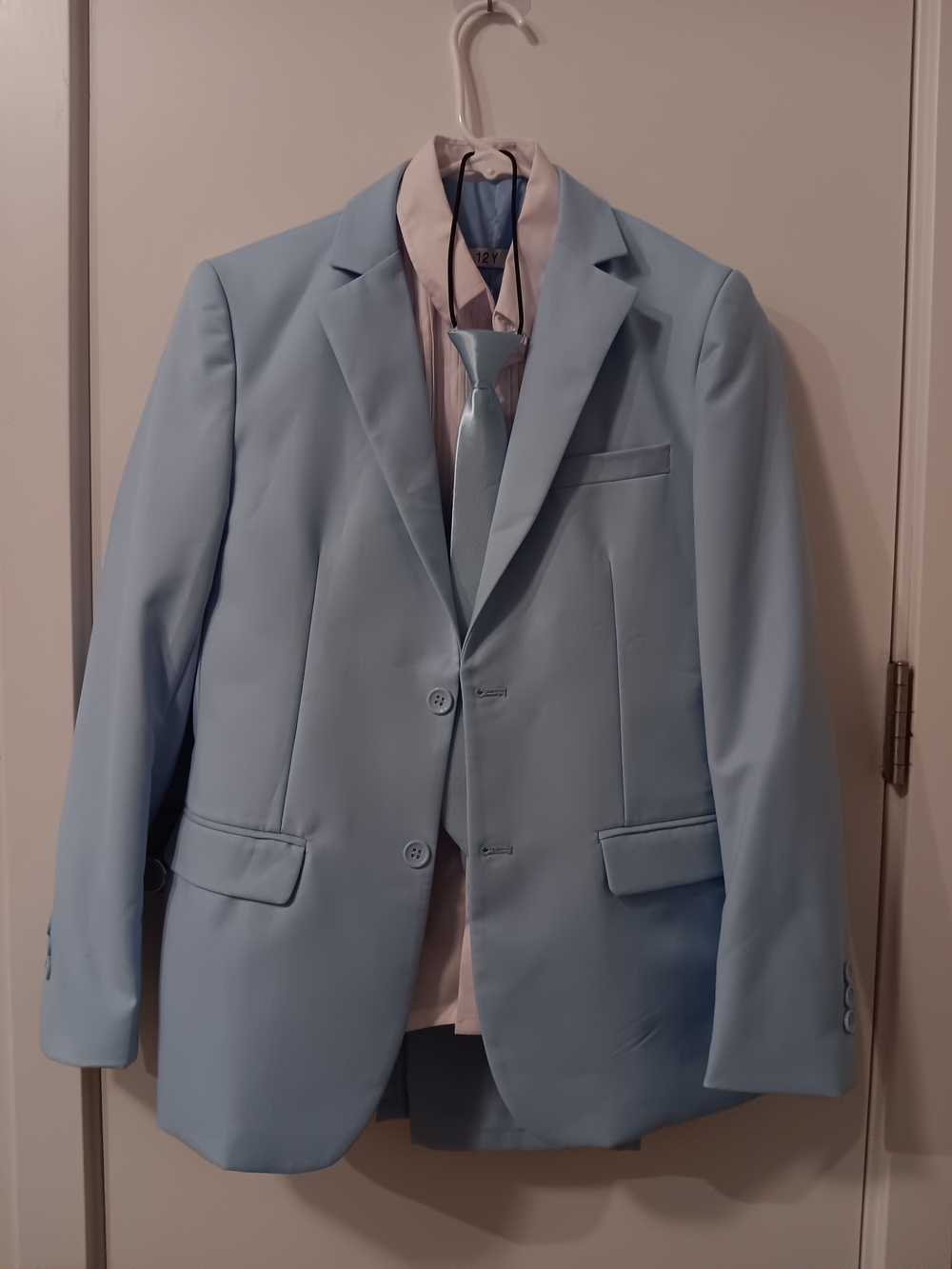 Boy's Light Blue Two-Button Suit Jacket with Matching Tie Vest Shirt and Pants
